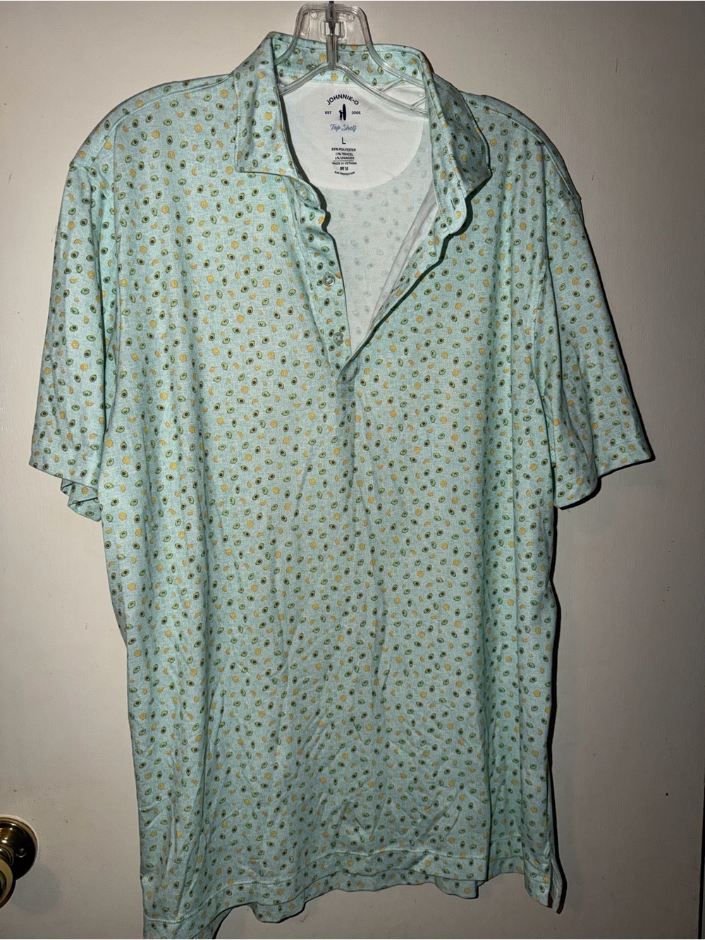 johnnie-O Mint Green Avocado Polo with Small Yellow Dot Print